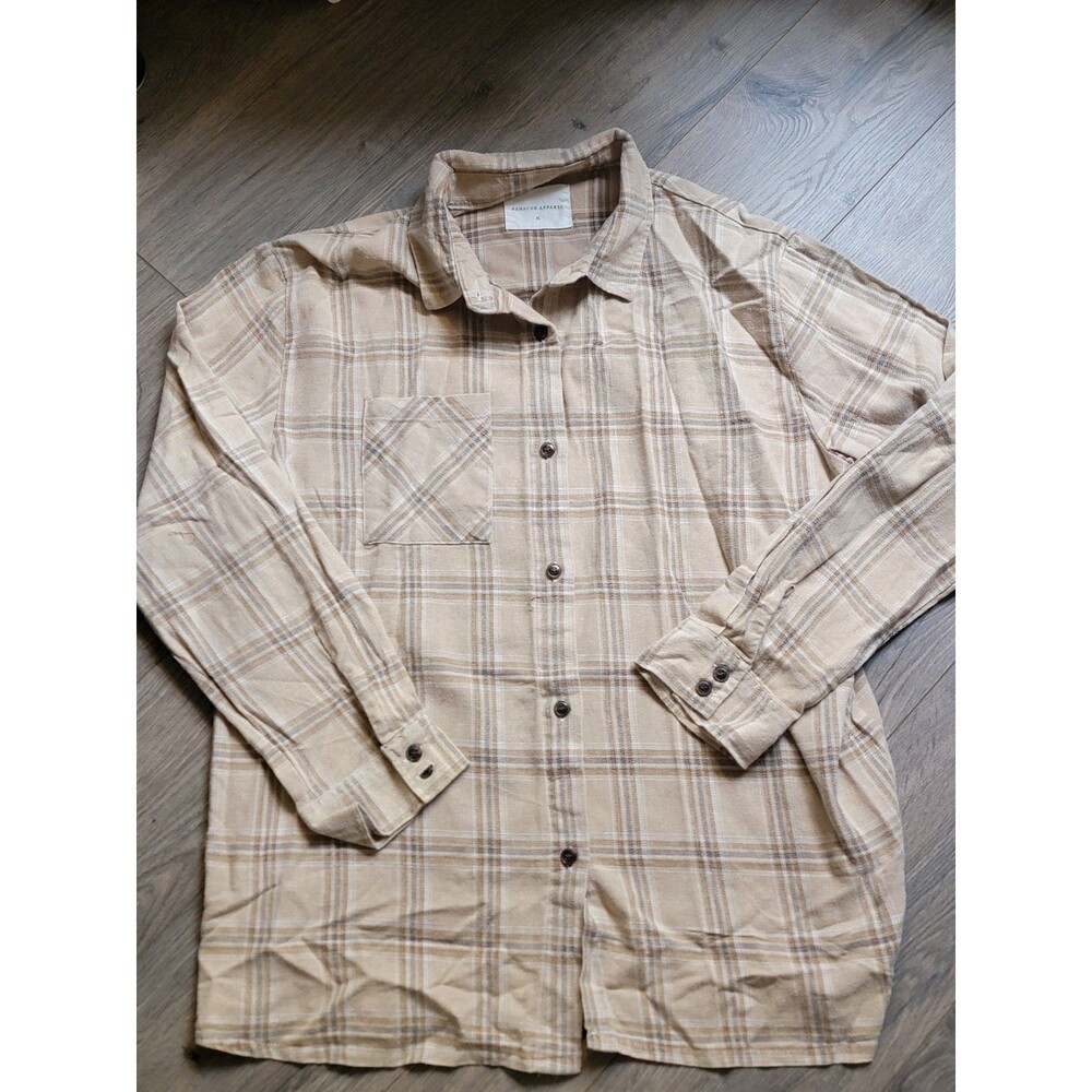 Panache Apparel Womens Brown Plaid XL Long Sleeve Shirt ROCK N ROLL Back Hit NWT